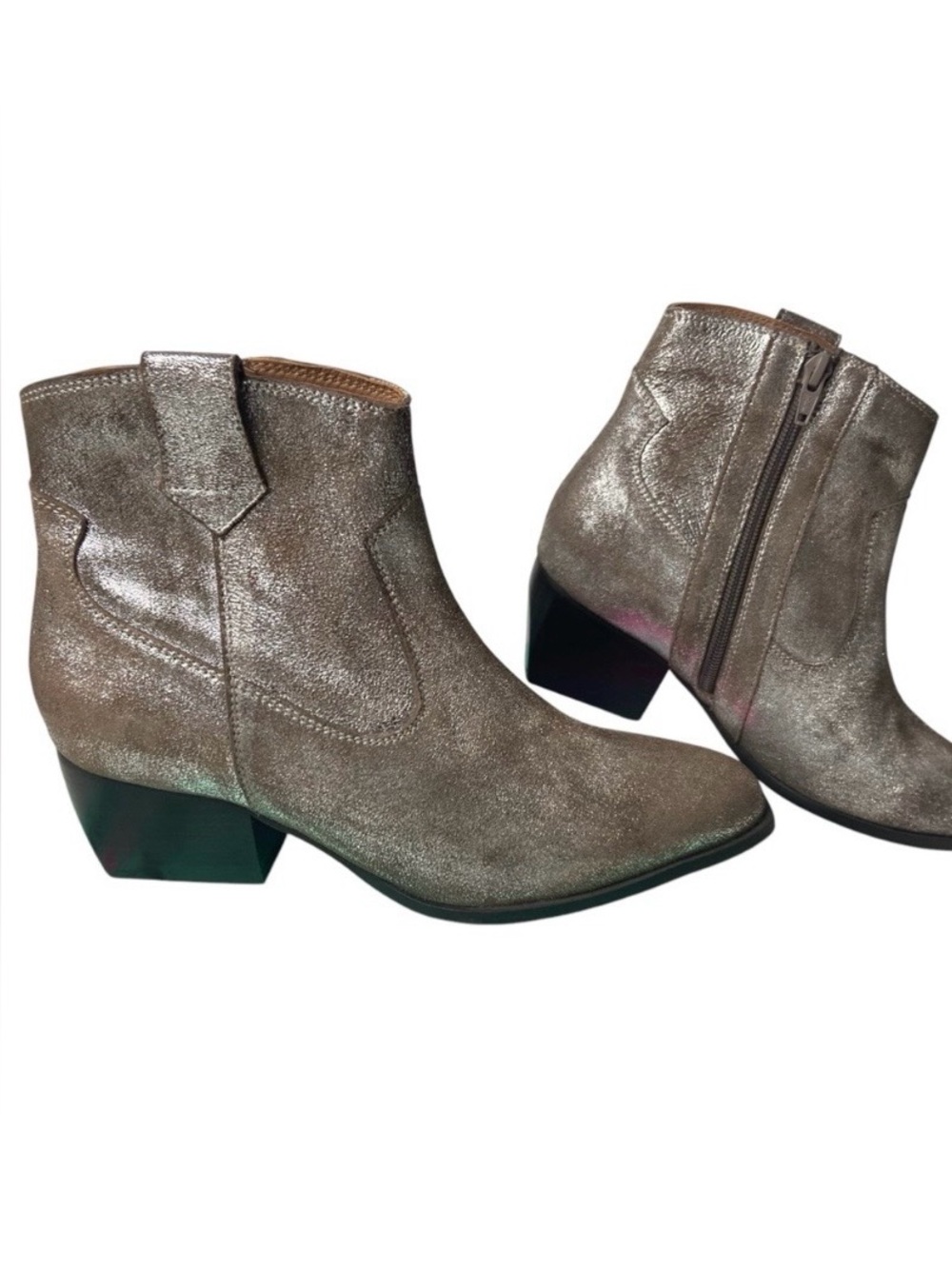 Seychelles Upside Distressed Pewter Metallic Leather Bootie Cosmic Cowgirl Boho